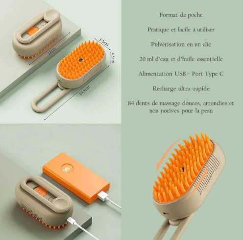 Brosse à vapeur 3 en 1 pour chien et chat I PET SPA BRUSH - PitouDoux