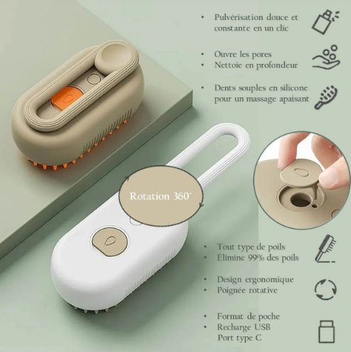 Brosse à vapeur 3 en 1 pour chien et chat I PET SPA BRUSH - PitouDoux