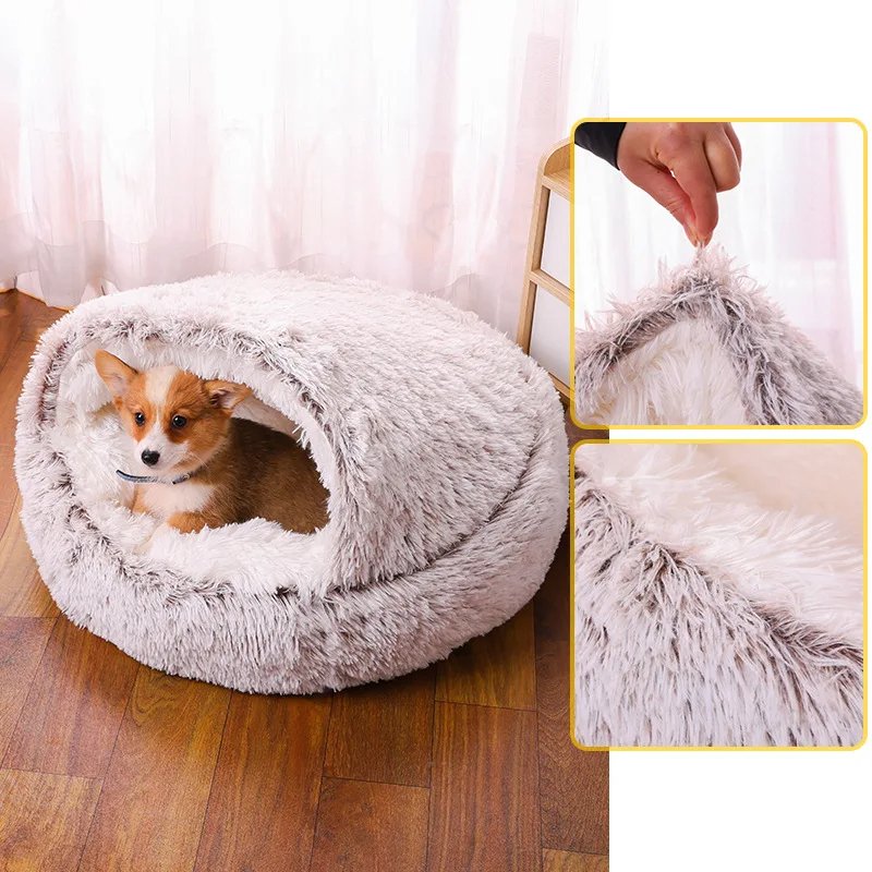 Lit rond en peluche pour petit chien, chat, sac de couchage 2 en 1 pour animal de compagnie - PARADISE™ - PitouDoux